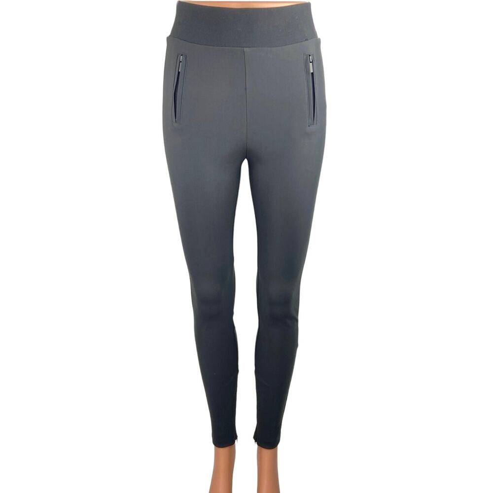 Zara Gray High Rise Zip Skinny  Ponte Stretch Pull On Ankle Leggings Pants XS